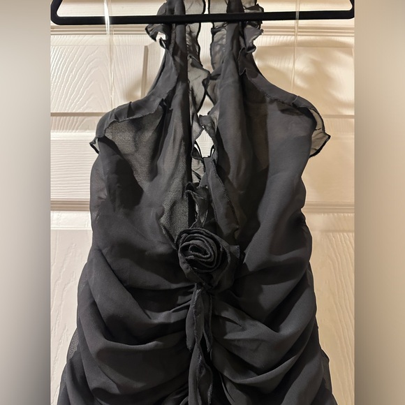 NWOT HEIRESS Beverly Hills Black Chiffon Ruffle Flower Mini Dress - Picture 6 of 8